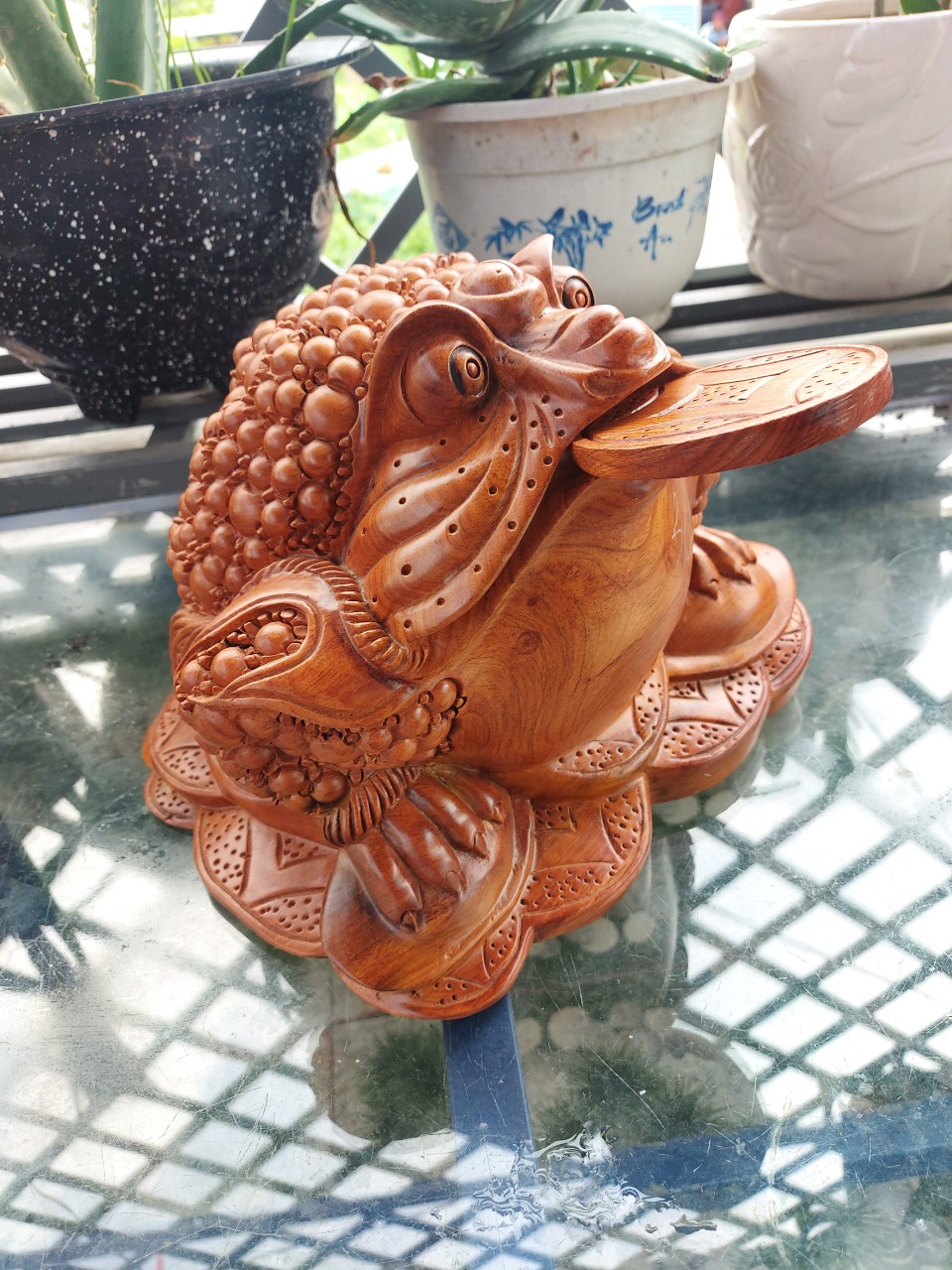 Tượng con Cóc gỗ hương nguyên khối ngang 20cm-Tượng gỗ phong thuỷ