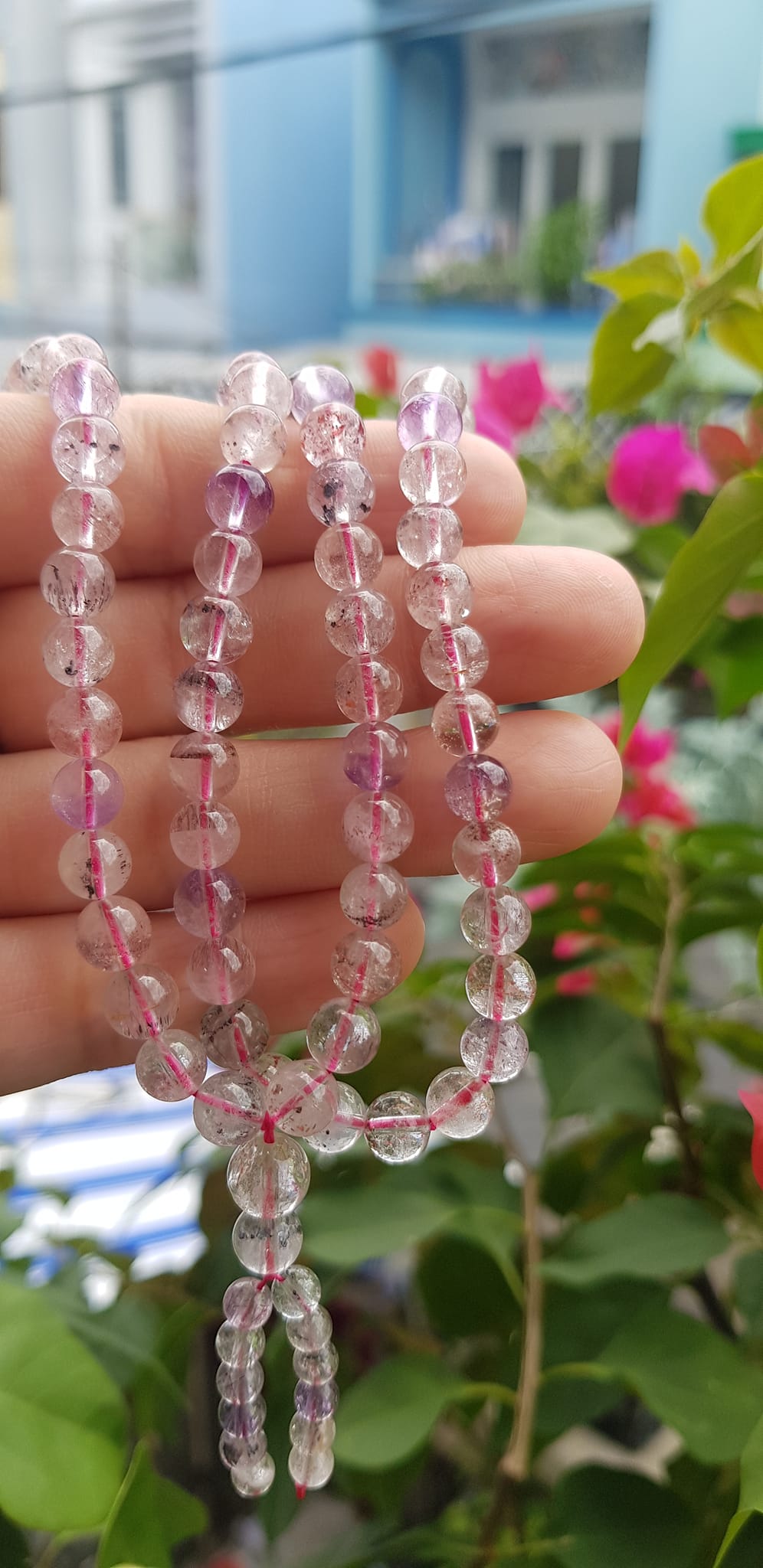 Vòng chuỗi đeo cổ Đá Super Seven tự nhiên kiểu đẹp quá Hạt 6mm lên kiểu đeo rất xinh trẻ xinh đẹp màu tím trắng bóng đẹp sang Nữ đeo may mắn phối đồ lên rất là đẹp ạ