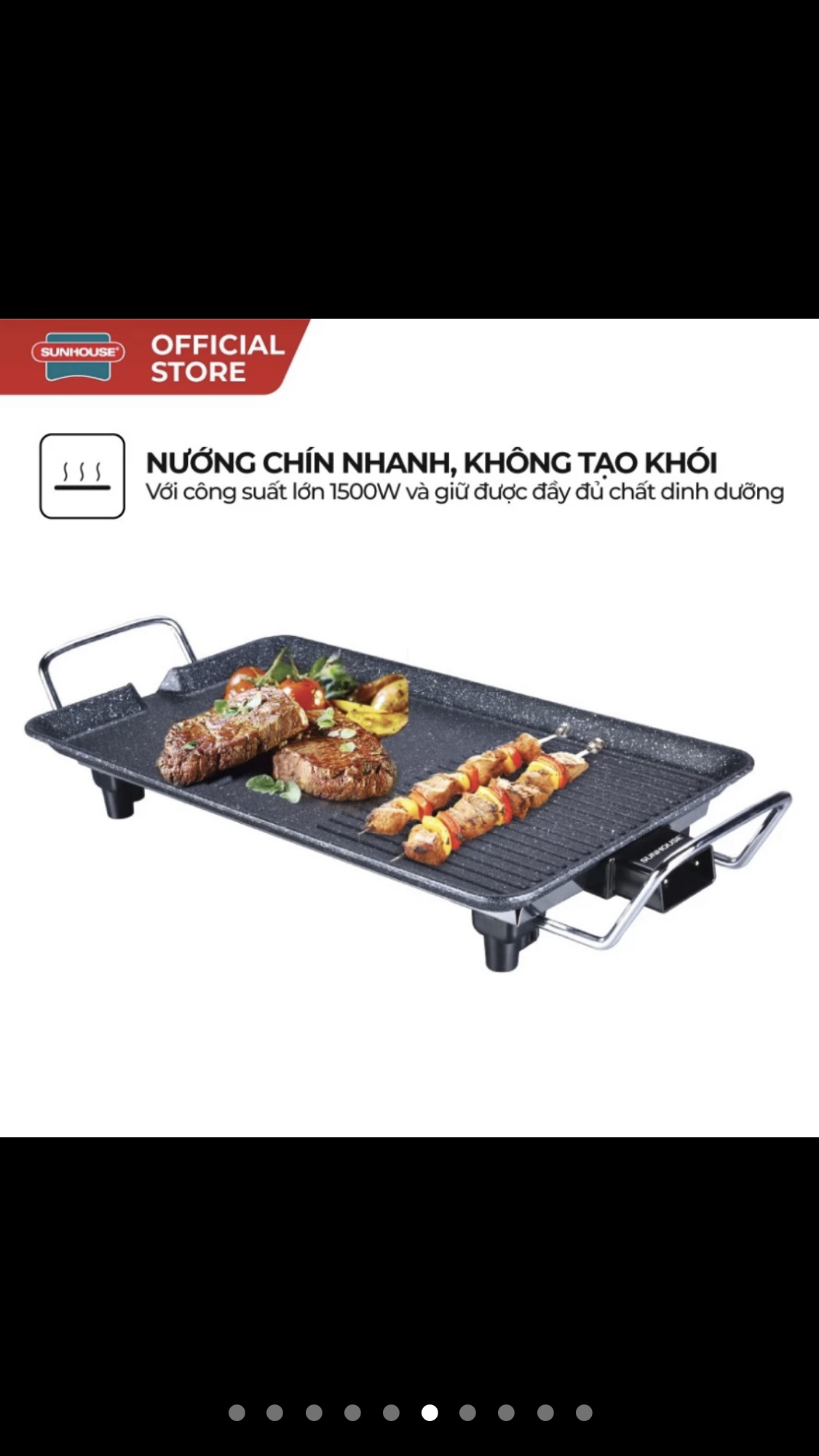 Bếp Nướng Điện Sunhouse SHD4607, Công Suất 1500W, Phủ Chống Dính Whitford Phủ Đá Hoa Cương, Hàng Chính Hãng