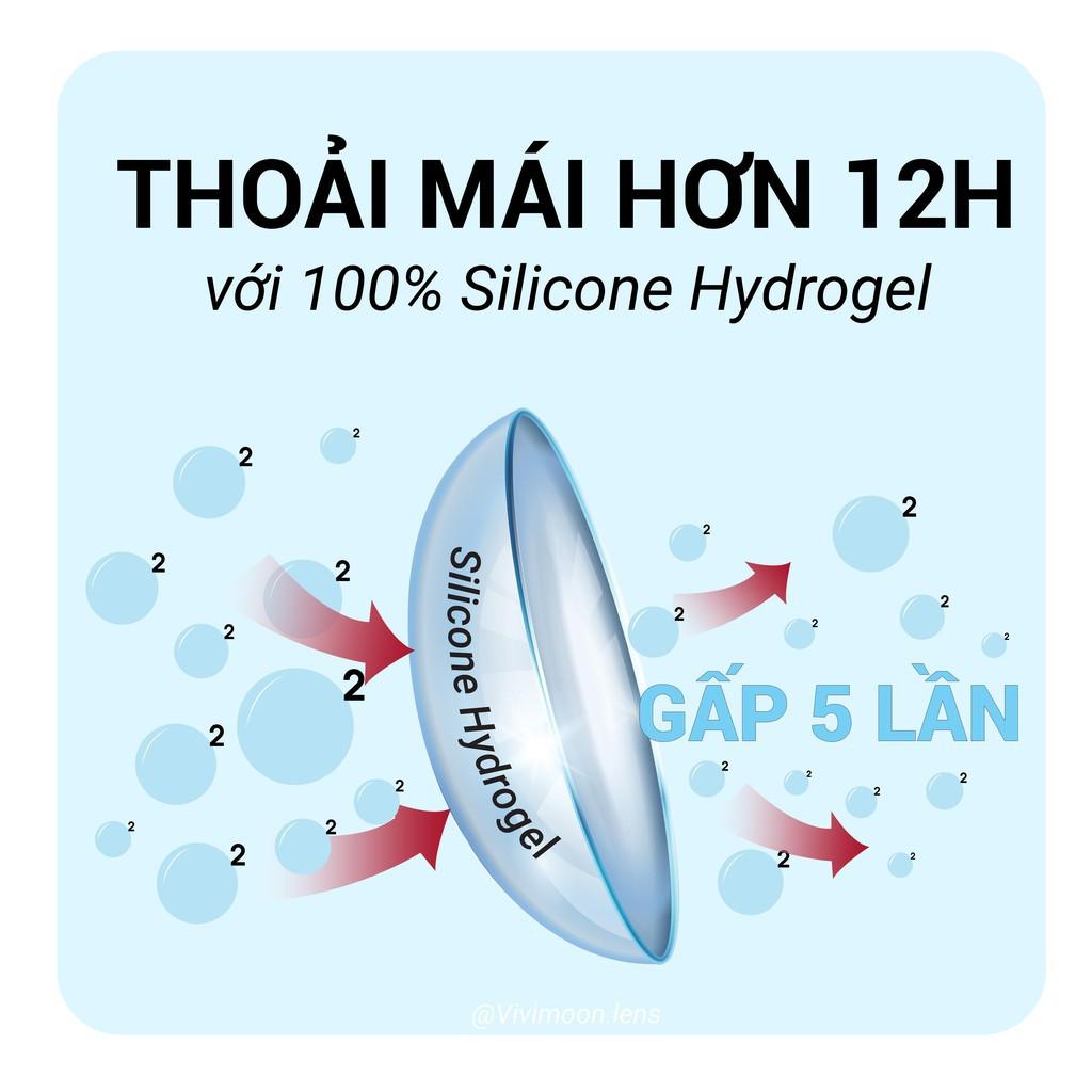 Lens Trong Suốt Cận Silicone Hydrogel Cho Mắt Thở VIVIMOON 3 Tháng Có Độ Cận Từ 0 Đến 8 Độ