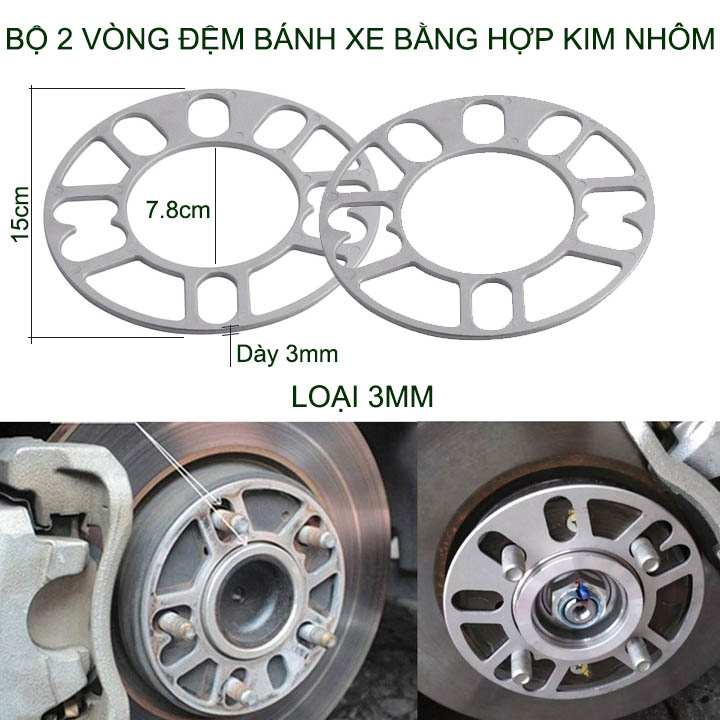 Bộ 2 miếng đệm bánh xe ô tô bằng hợp kim nhôm, dày 3-5-8-10mm tùy chọn