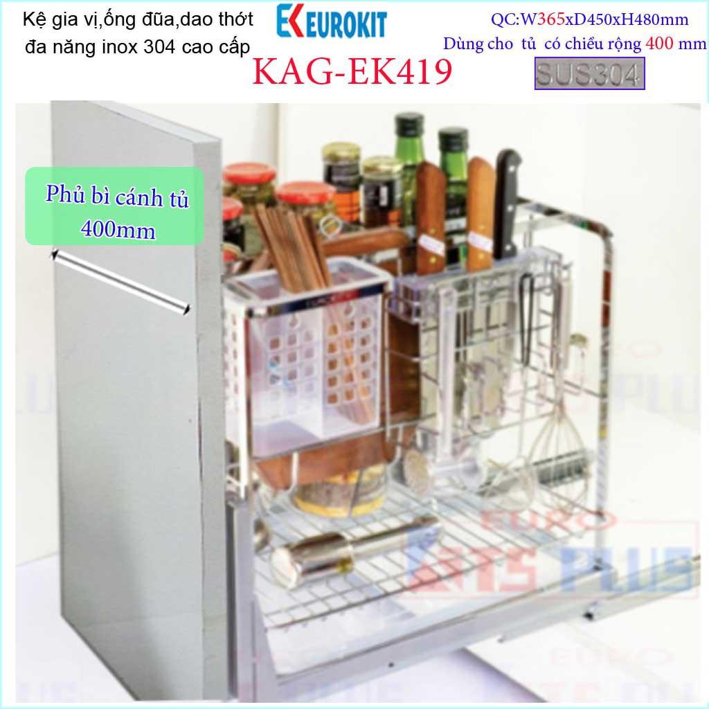 Kệ Gia vị Ray kéo Inox 304, kệ đựng gia vị Euro ray giảm chấn KAG-304EK419,