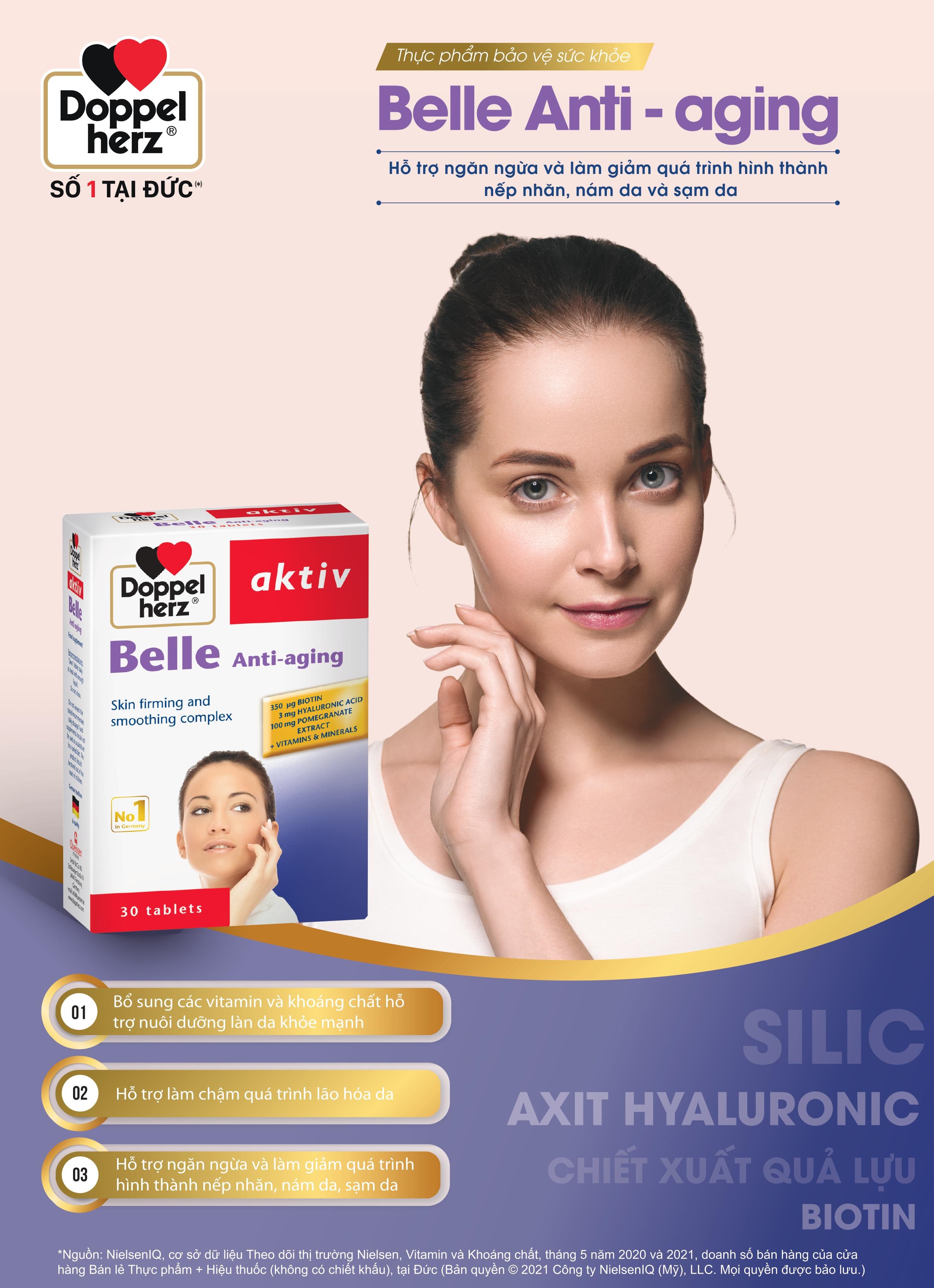 Bộ đôi chống lão hóa, bổ não, tăng cường trí nhớ Doppelherz Belle Anti Aging + dầu cá Omega 3