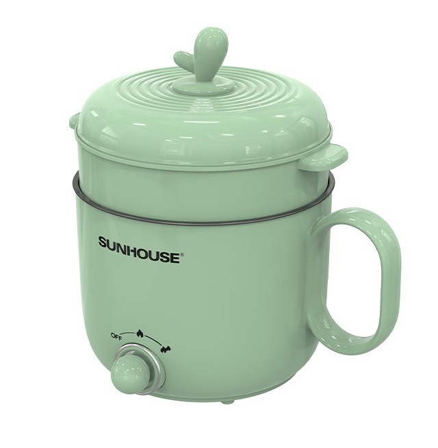 Ca lẩu điện 1.5L Sunhouse SHD4515G - 800W, 4 chức năng, phù hợp cho 1-2 người - Lòng nồi inox, chống dính Flead an toàn - Hàng chính hãng