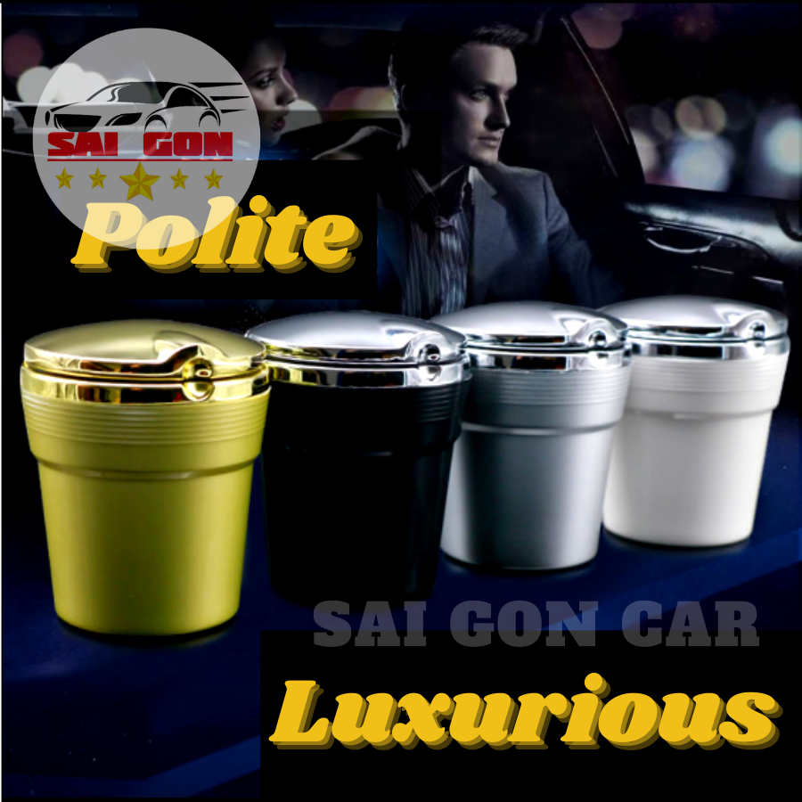 Gạt tàn thuốc có nắp chống hôi, có đèn led, gạt tàn dùng cho xe ô tô có logo theo xe.