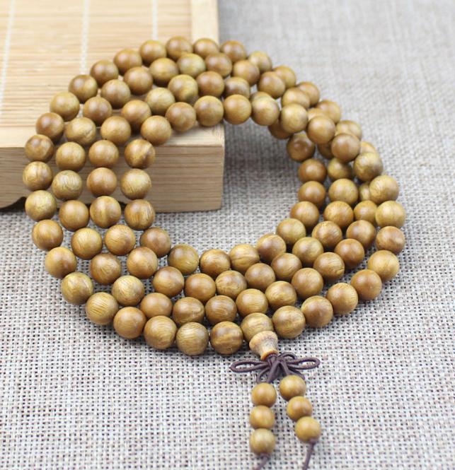 Vòng tay gỗ đàn hương xanh cao cấp 108 hạt 6-8 ly phong cách phật giáo VG10