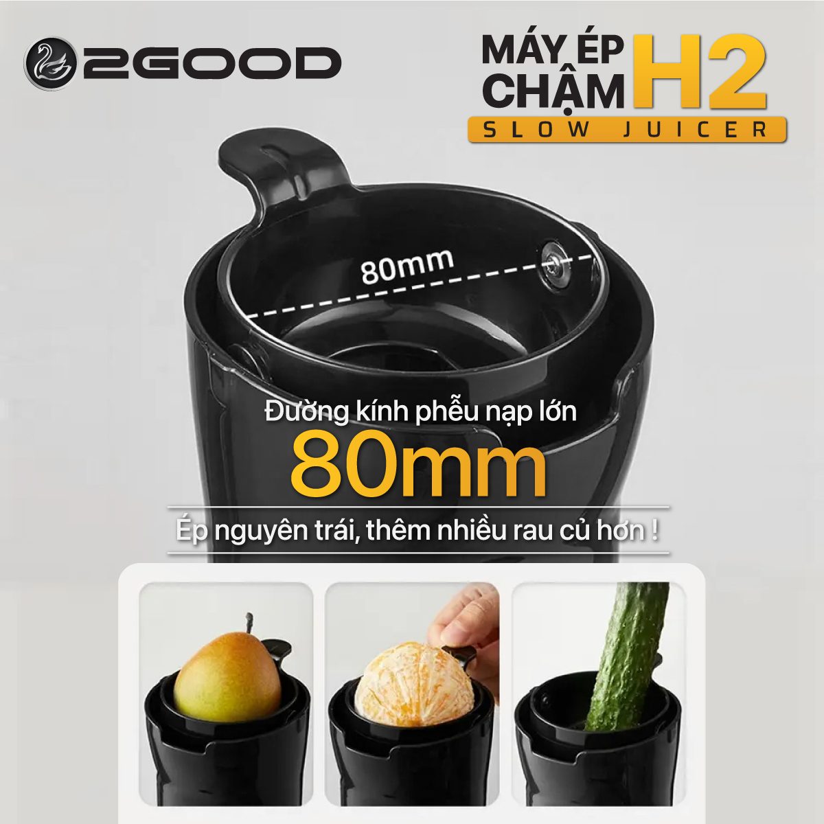 Máy Ép Chậm 2GOOD H2 - Miệng Phễu To, Sử Dụng Dễ Dàng, Ép Kiệt Nước - Hàng Chính Hãng