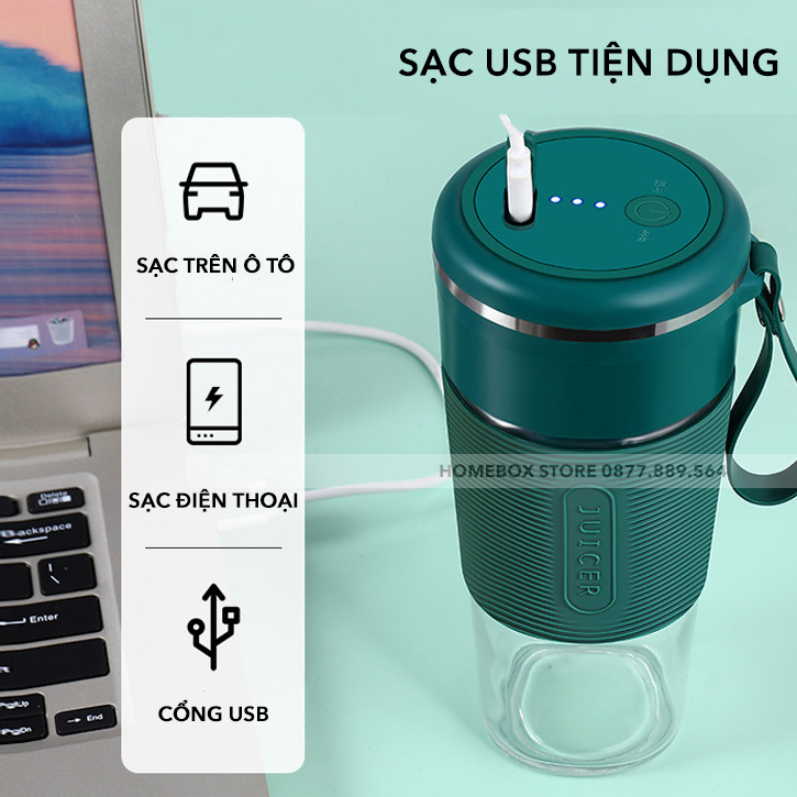 Máy Xay Sinh Tố Cầm Tay Mini, Đa Năng, Cốc Xay Cầm Tay JYooHome - Cảm ứng ngắt tự động, Cốc xay thủy tinh an toàn tuyệt đối khi sử dụng, Pin 1500mAh - Hàng Chính Hãng