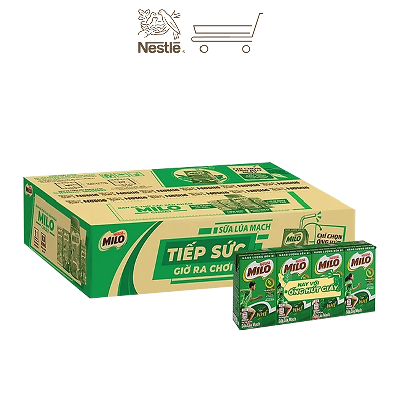 [Phiên bản ống hút giấy] Sữa lúa mạch Nestlé MILO thùng 48 hộp x 115ml (12x4x115ml)