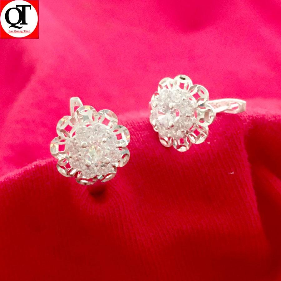 Bông tai nữ thời trang Bạc Quang Thản khóa bật đeo sát tai đính đá cao cấp - QTBT103