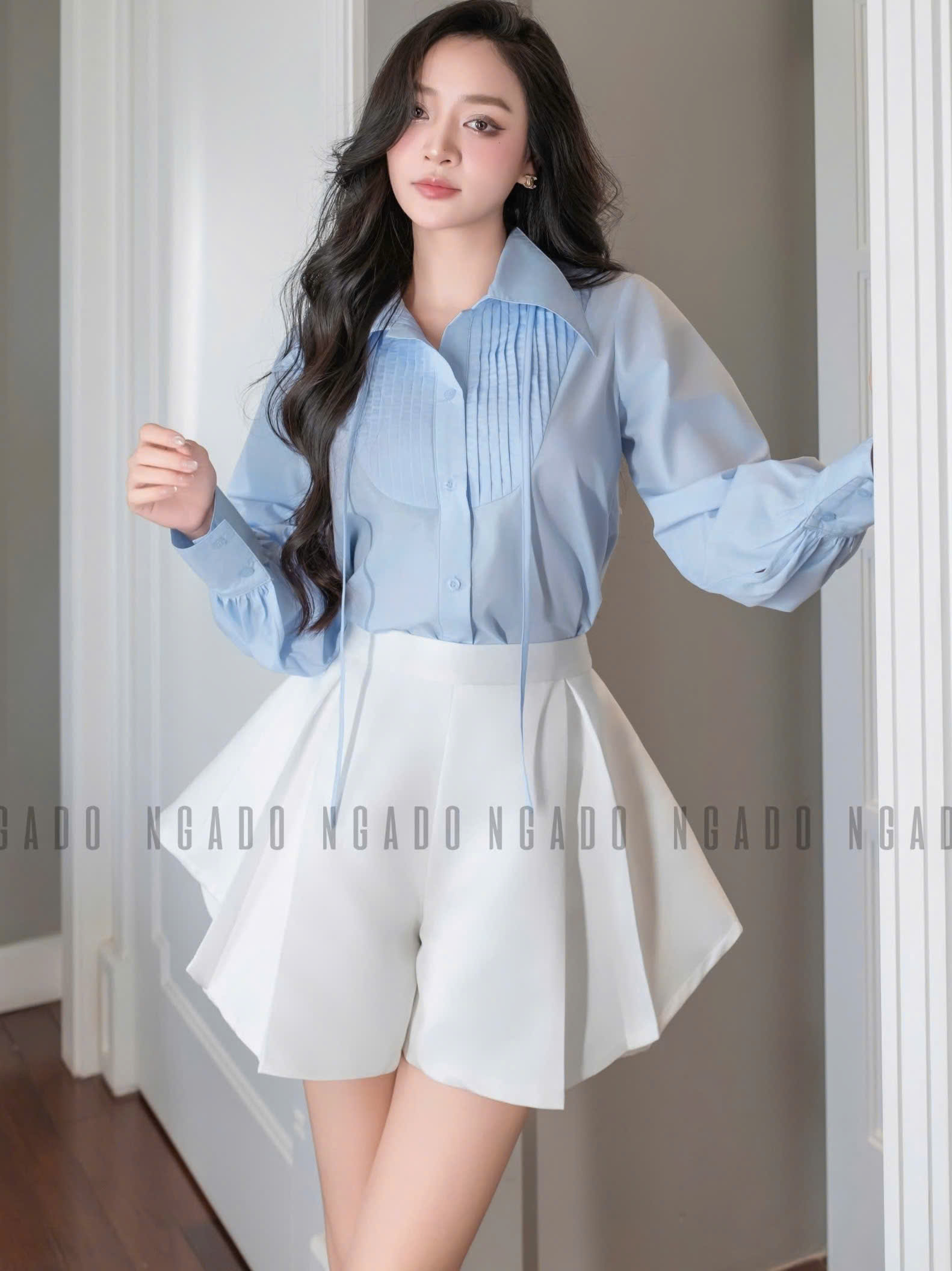Quần trắng xếp ly NGADO , quần xếp ly Nữ , quần dáng xoè