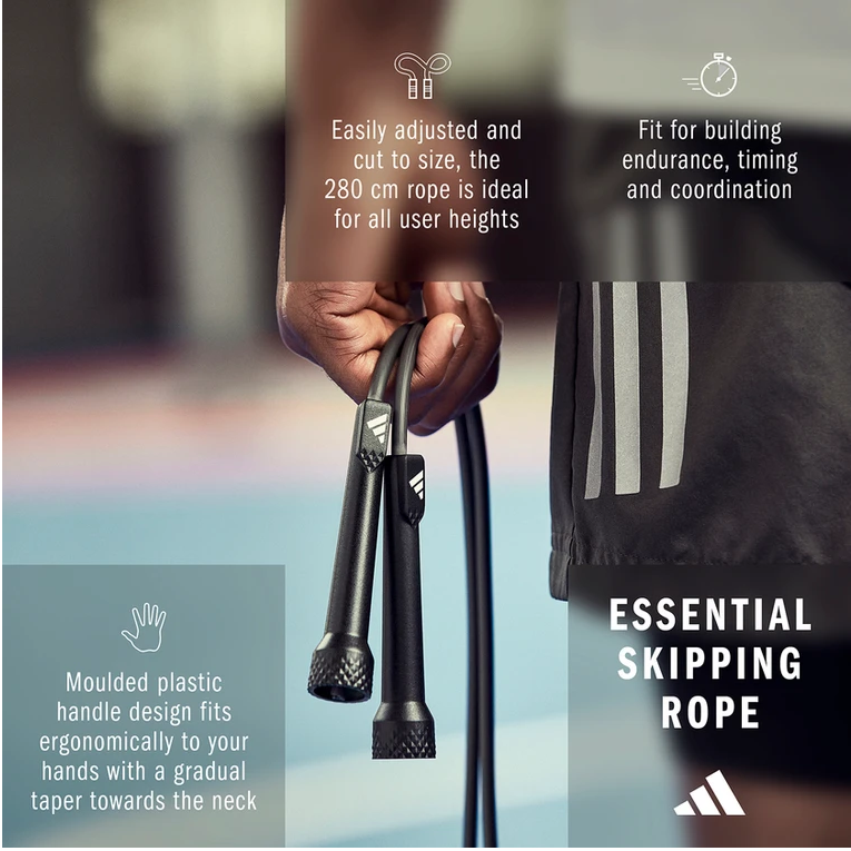 Dây Nhảy Chính Hãng ADIDAS ADRP-13011 Essential Skipping Rope - Tay Cầm Nhỏ, Có Thể Chỉnh Độ Dài Dây