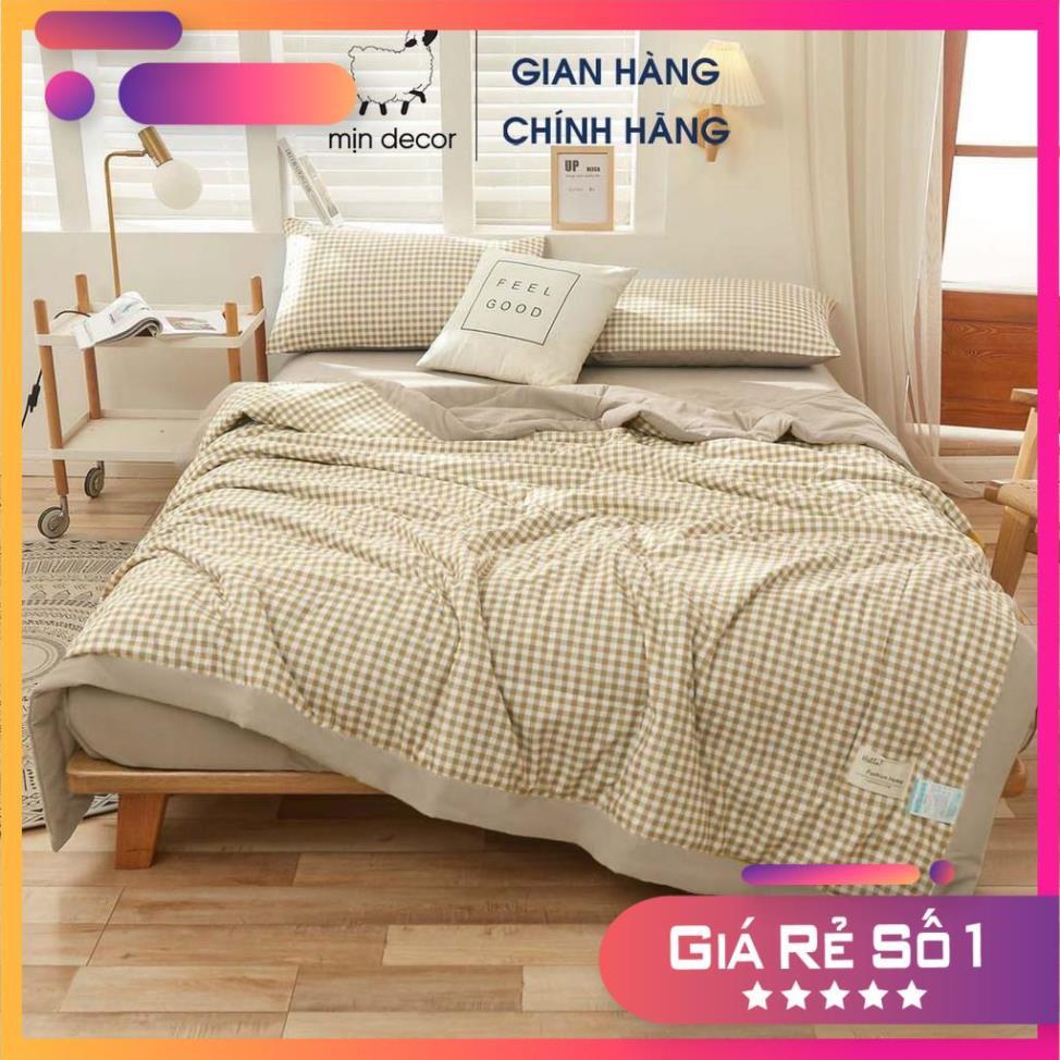 Bộ chăn ga gối đũi kẻ caro mềm mịn