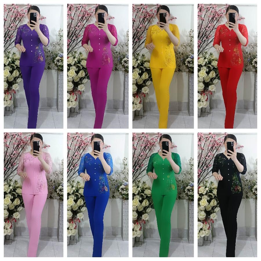 Bộ Bà Ba Tay Ren Hoa Đá Ống Ôm - Mã RO