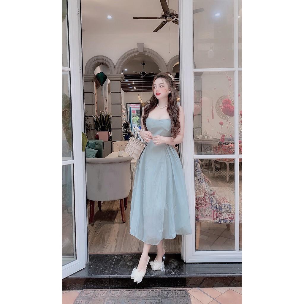 Đầm Dự Tiệc 2 Dây Cúp Ngực Bo Eo Dáng Xòe - Vải Tơ - 3 Màu Nude, Đỏ, Xanh - Dành Cho Nàng Đi Tiệc - ẢNH THẬT