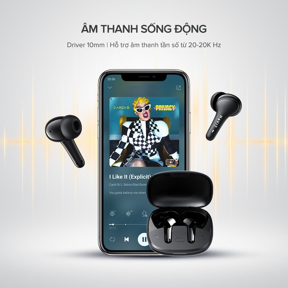 Tai Nghe True Wireless Havit TW959 - Bluetooth 5.1, Độ Trễ Tới 65ms, Nghe Độc Lập, Pin Tới 20H - Hàng Chính Hãng