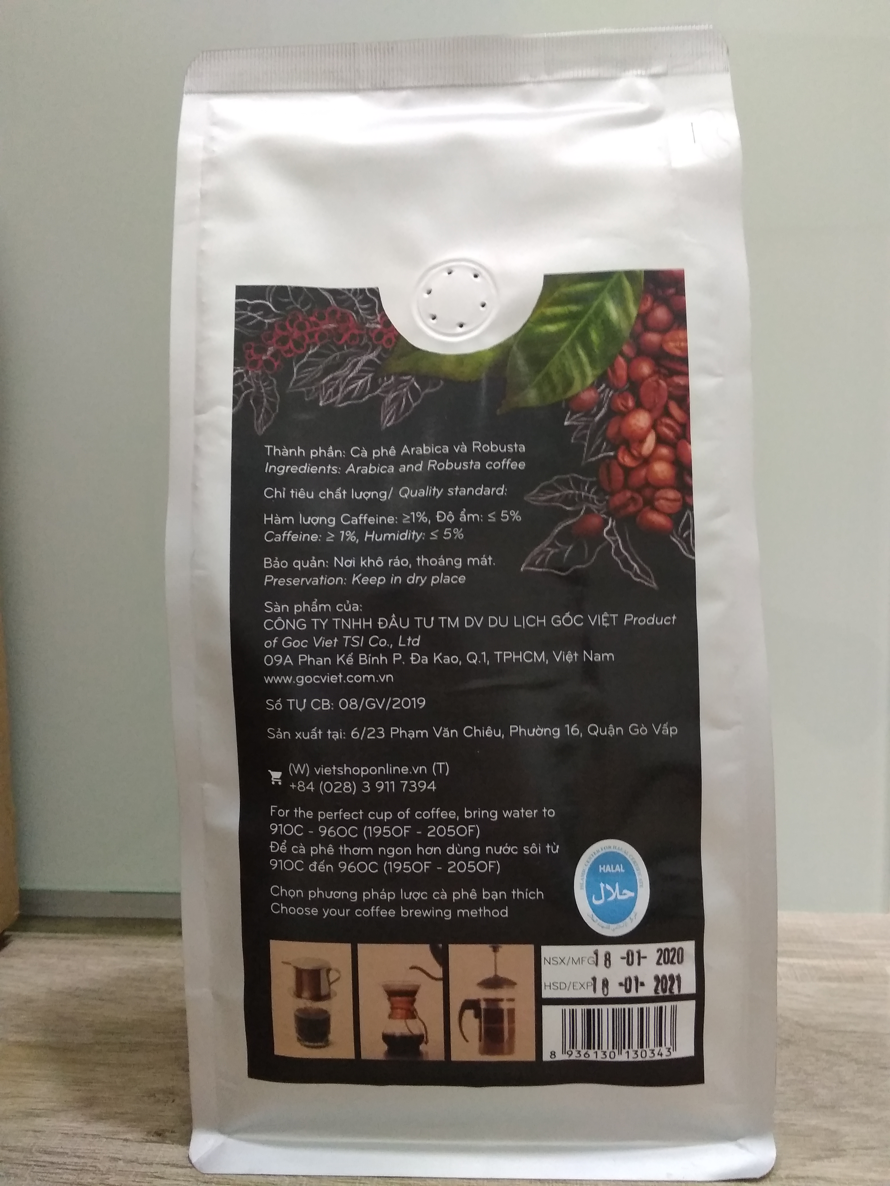 Cà phê Arabica & Robustar Cầu Đất,  Đà Lạt  dạng rang xay - 500 g
