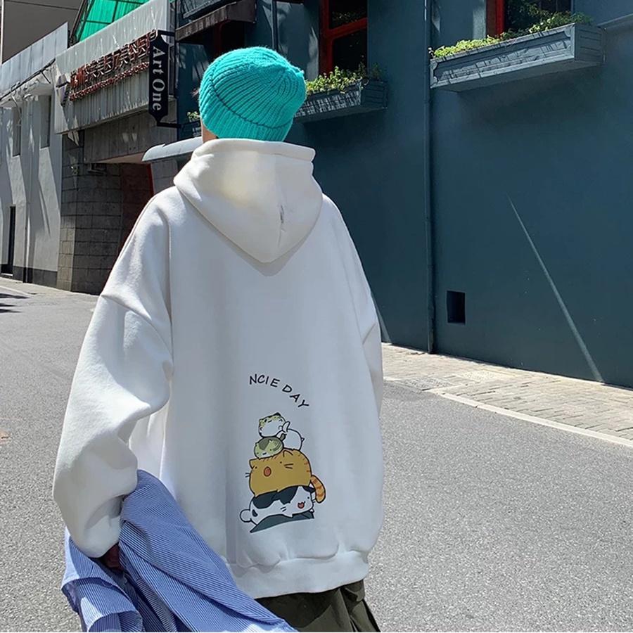 Áo mũ Hoodie Unisex 4 Mèo nằm Phong Boutique form rộng 4 màu nỉ bông cặp đôi nam nữ Oversize Ulzzang thu đông