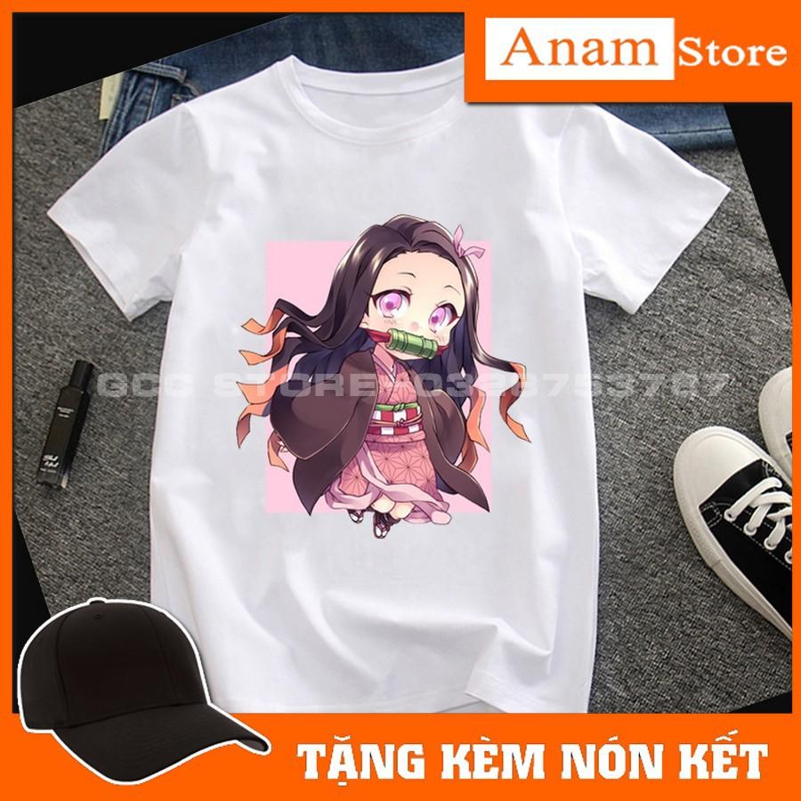 Áo thun trẻ em kimetsu no yaiba trắng, Tặng kèm nón kết, có size người lớn, Anam store