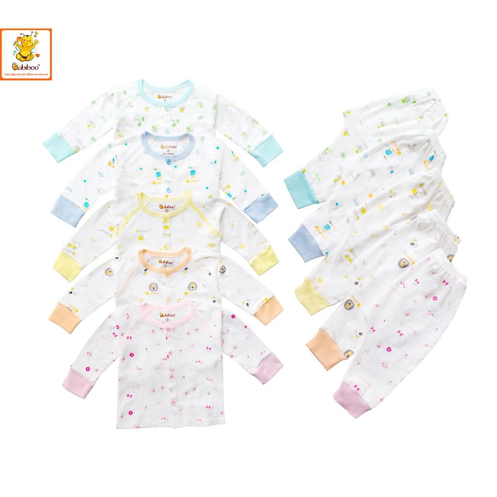 Bộ cotton 100% tay dài cài giữa in hình BABIBOO - BB142