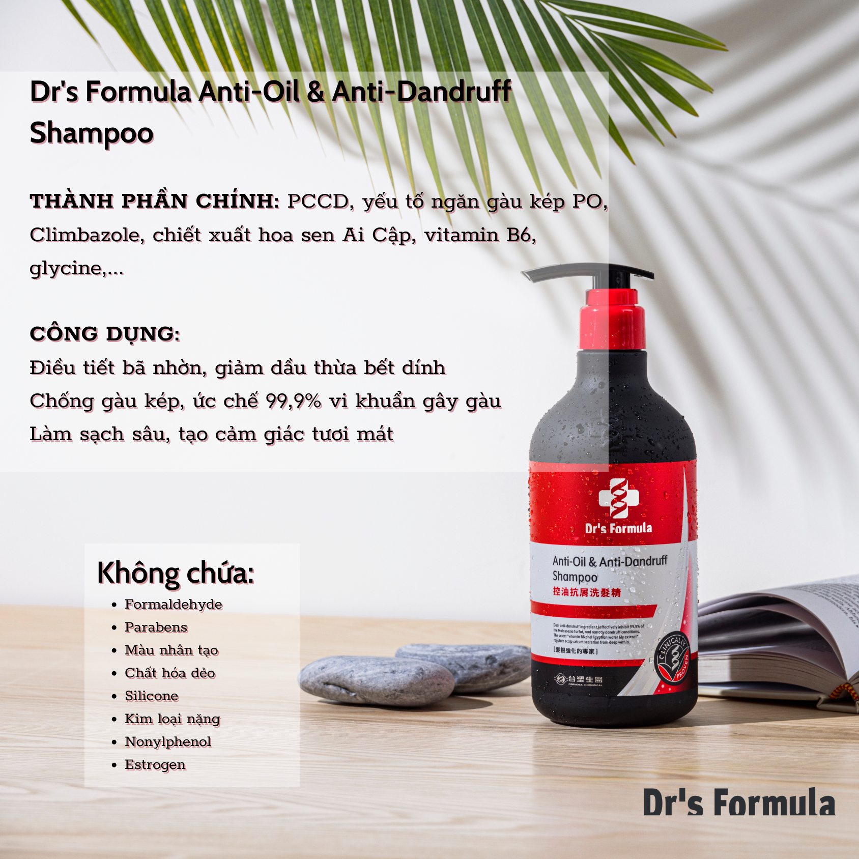 Combo Gội-Xả-Dưỡng Ngăn gàu giảm dầu dưỡng tóc bóng mượt Dr's Formula