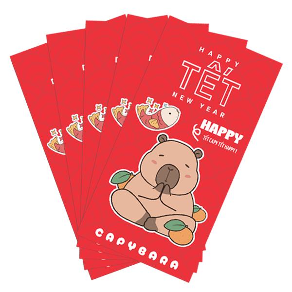 Bộ 5 Bao Lì Xì Tết Ất Tỵ 2025 - Capybara - futurebook L184 (Mẫu Màu Giao Ngẫu Nhiên)