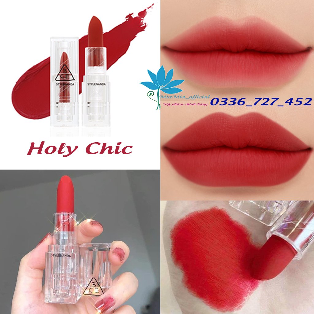 Son Thỏi Lì 3CE Soft Matte Lipstick 3.5g HOLY CHIC - Màu Đỏ Trầm Đậm, Vỏ Trong Suốt [CAM KẾT NHẬP KHẨU CHÍNH HÃNG 100%]