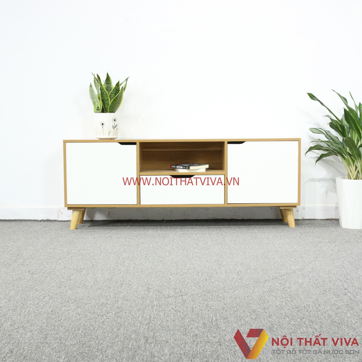 Kệ Tivi Gỗ MDF Phủ Melamine Màu Vàng Cánh Trắng Đẹp Giá Rẻ