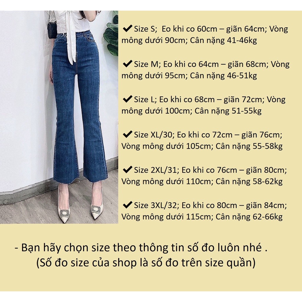 Quần jean ống loe lưng cao cắt gấu [có size lớn] QJ629