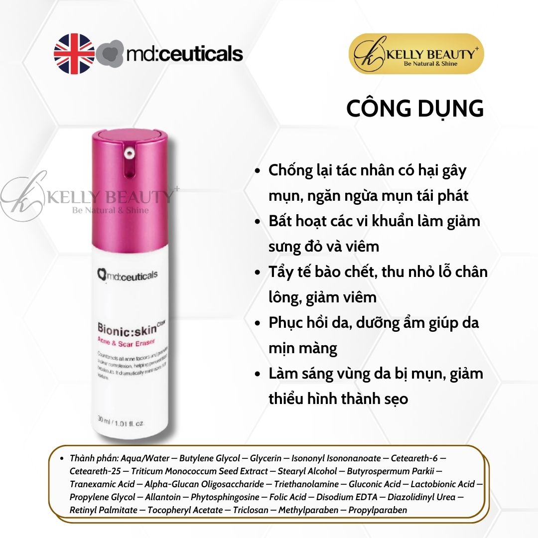 Kem Mụn và Sẹo Mụn BIONIC: Skinclear Acne &amp; Scar Eraser - MD:Ceuticals | Kelly Beauty