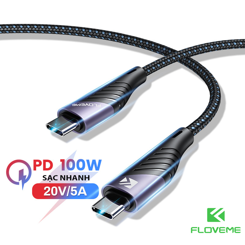 Cáp sạc nhanh floveme PD100W TYPE-C to TYPE-C - Tích hợp chip E-Marker Huinengtai - dòng điện  20V / 5A - Hàng chính hãng