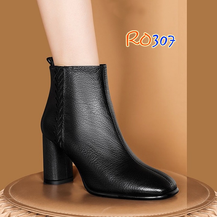 Giày boot nữ cổ thấp 7 phân hàng hiệu rosata hai màu đen nâu ro307