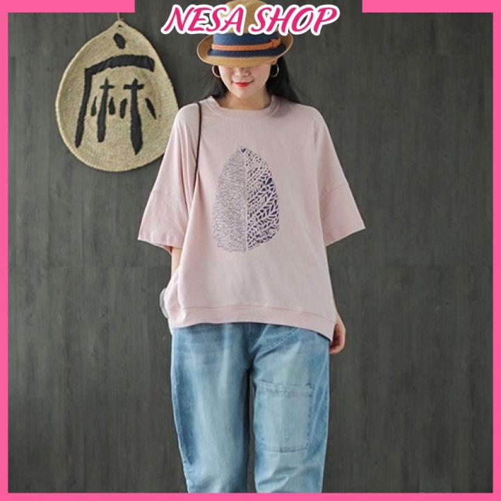 Áo thun nam nữ form rộng, Áo phông tay lỡ, chất liệu thun cotton co giãn, áo unisex in hình Lá NeSa Shop