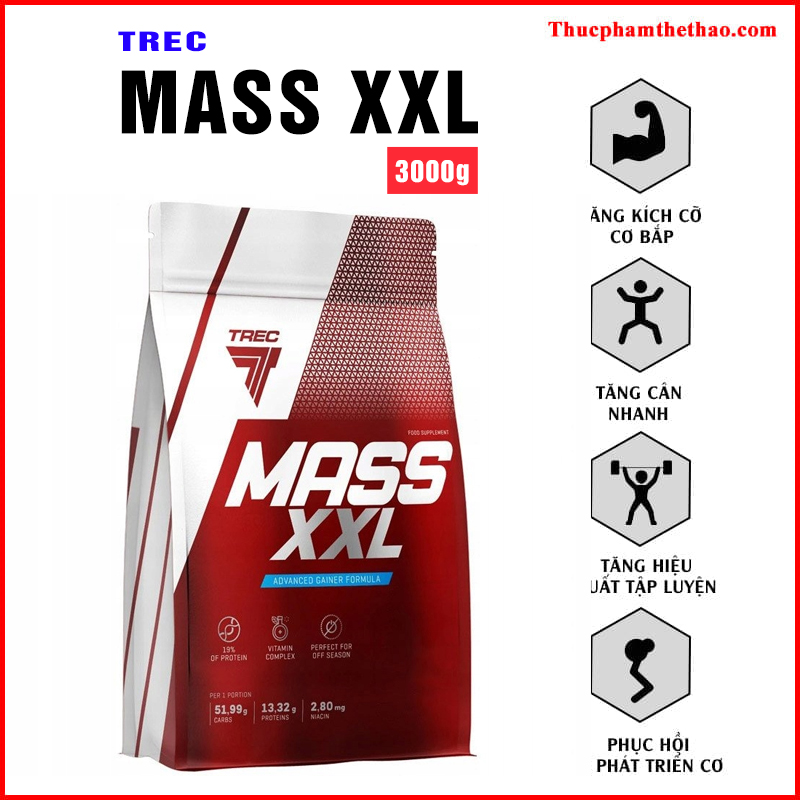SỮA TĂNG CÂN TĂNG CƠ Mass XXL (3000g) - Kèm Quà Tặng - Nhiều Vị - Trec Nutrition