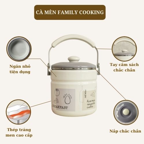 Cà mèn đựng thức ăn thép tráng men 1 tầng sử dụng trên tất cả các loại bếp - Hộp đựng cơm