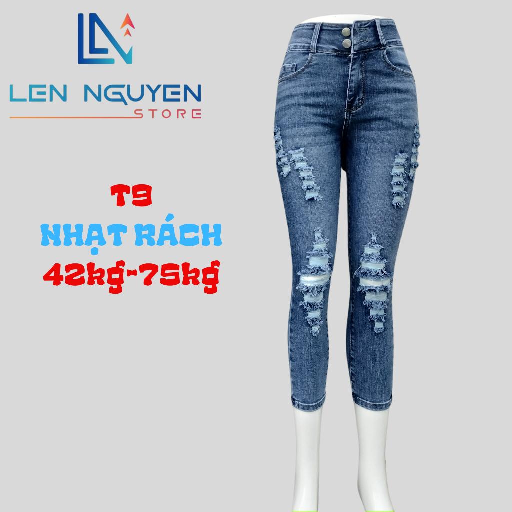 T9_Quần jean nữ, 9 tất, lưng cao, quần bò nữ dáng ôm, quần rin nữ có big size, cho 42kg đến 75kg,LEN NGUYEN STORE - Xanh Cào