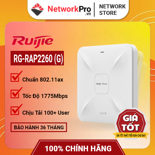 Bộ Phát WiFi Ruijie RG-RAP2260 (G) Wi-Fi 6 Hàng Chính Hãng – Tốc Độ 1775Mbps, Hỗ Trợ +100 User (Hàng Chính Hãng)