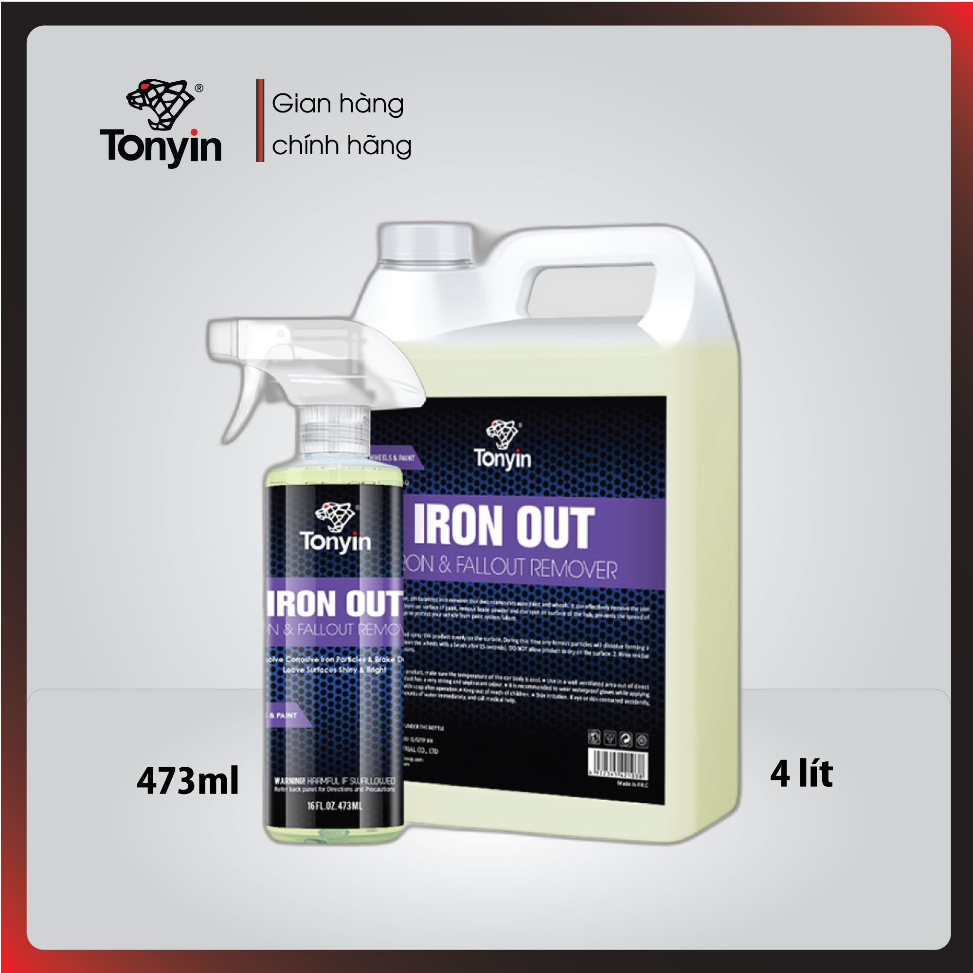 Chai xịt tẩy rửa oxit sắt, La zăng oxit kim loại IRON OUT IRON &amp; FALLOUT REMOVER Tonyin 473ml/4L tẩy rửa nước oxit sắt trên thân xe, bánh xe, thắng xe ô tô