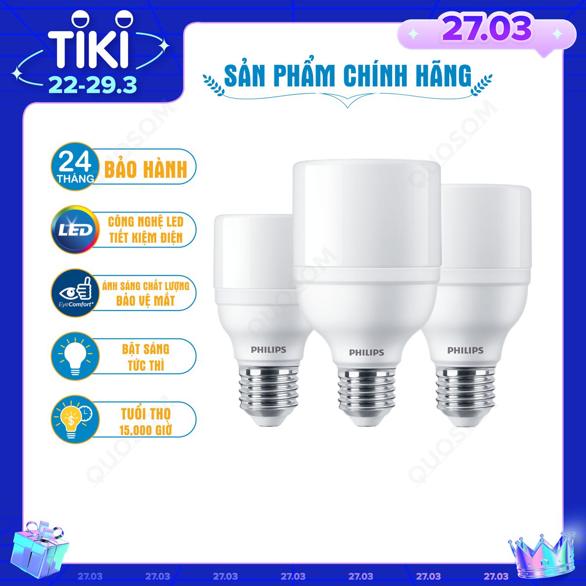 Bóng đèn LED Bright PHILIPS E27 - Thay thế hoàn hảo cho bóng đèn Compact - Hàng Chính Hãng