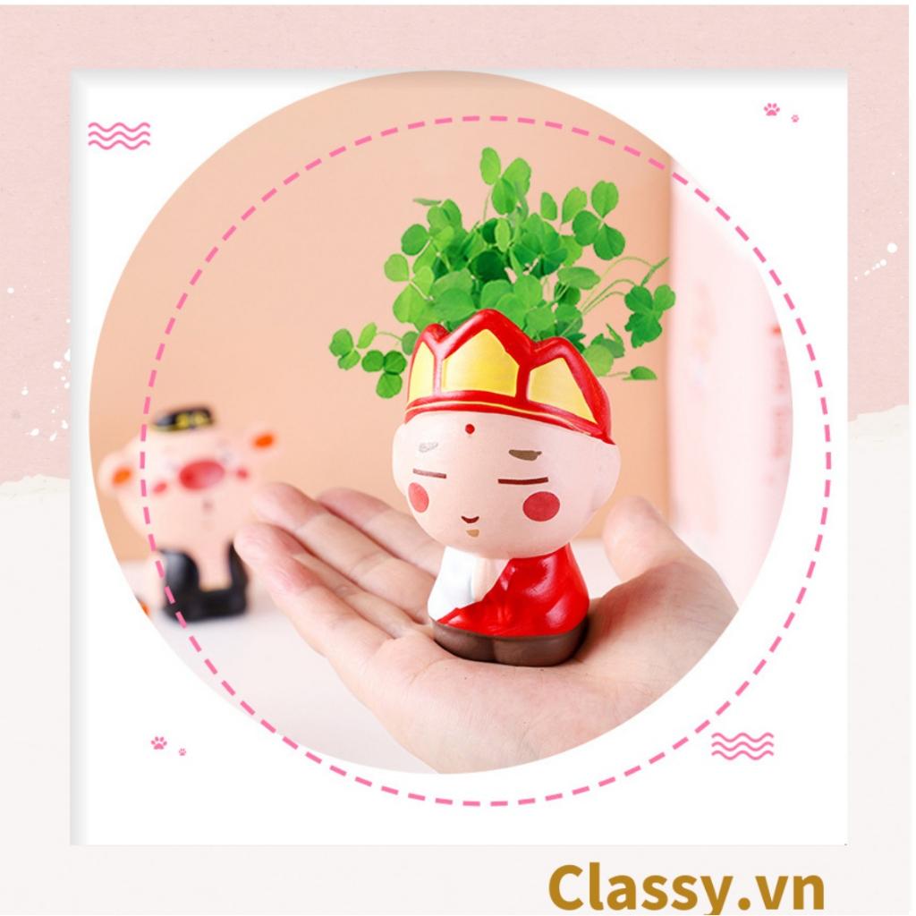 Chậu cây mini Classy hình thầy trò đường tăng siêu dễ thương, tặng kèm hạt mầm PK1567
