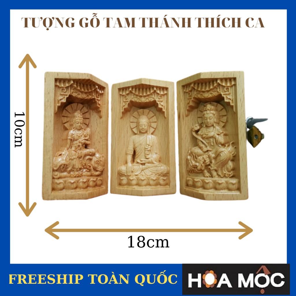 Hộp Tượng Phật Thích Ca – Văn Thù Bồ Tát - Phổ Hiền Bồ Tát . Điêu Khắc Bằng Chất Liệu Gỗ, Tượng nhỏ trang trí, Quà tặng