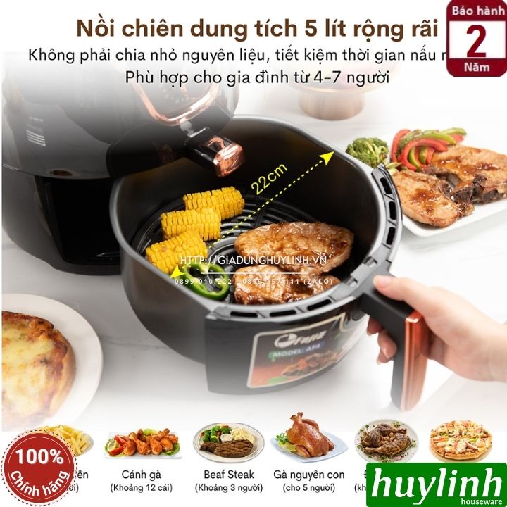 Nồi chiên không dầu Fujie AF4 - Dung tích 5 lít - Công suất 1400W - Điều khiển cơ - Hàng chính hãng