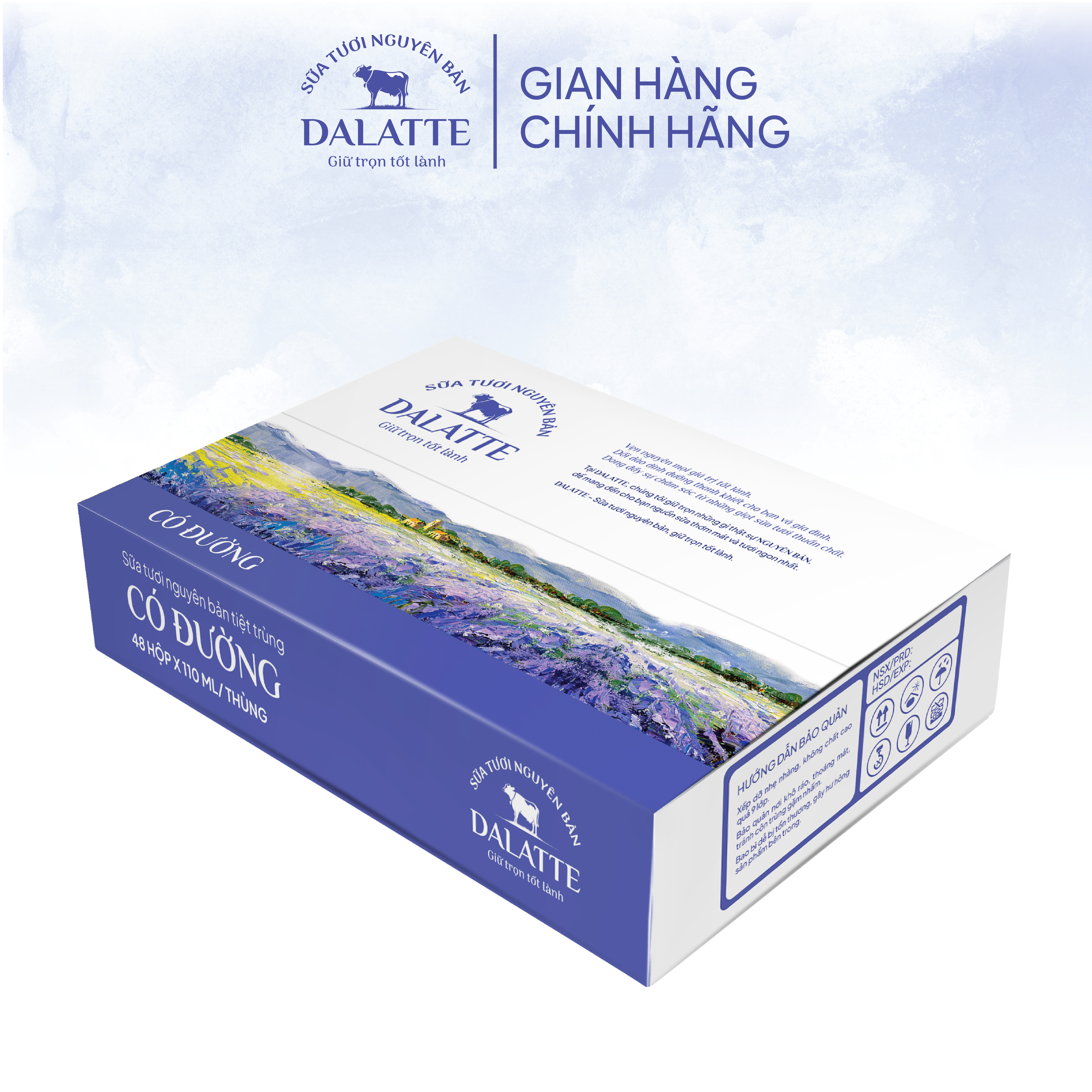 Thùng 48 hộp DALATTE 110ml SỮA TƯƠI NGUYÊN BẢN tiệt trùng - Có đường - 48 hộp - Giữ trọn nguyên bản, trao trọn tốt lành