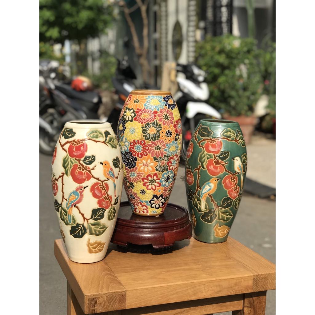 BÌNH HOA GỐM SỨ THỦ CÔNG NAM BỘ CHIM ĐÀO BÁCH HOA
