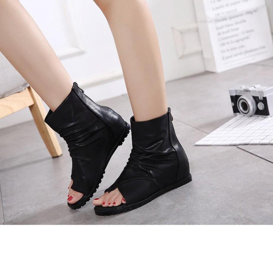 Boots Nữ, Giày Bốt Nữ Chiến Binh Xỏ Ngón Độn Đế Cao 3Cm Màu Đen Cao Cấp Siêu xinh (Kèm Clip) Minhtushoes Giày D