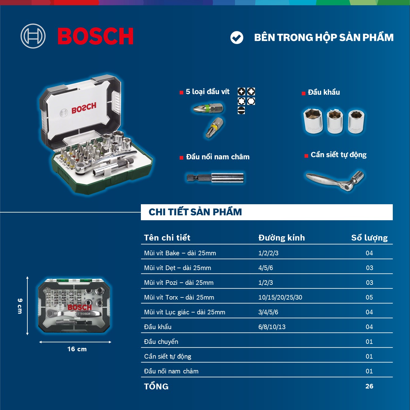 Bộ vặn vít đa năng Bosch 26 chi tiết