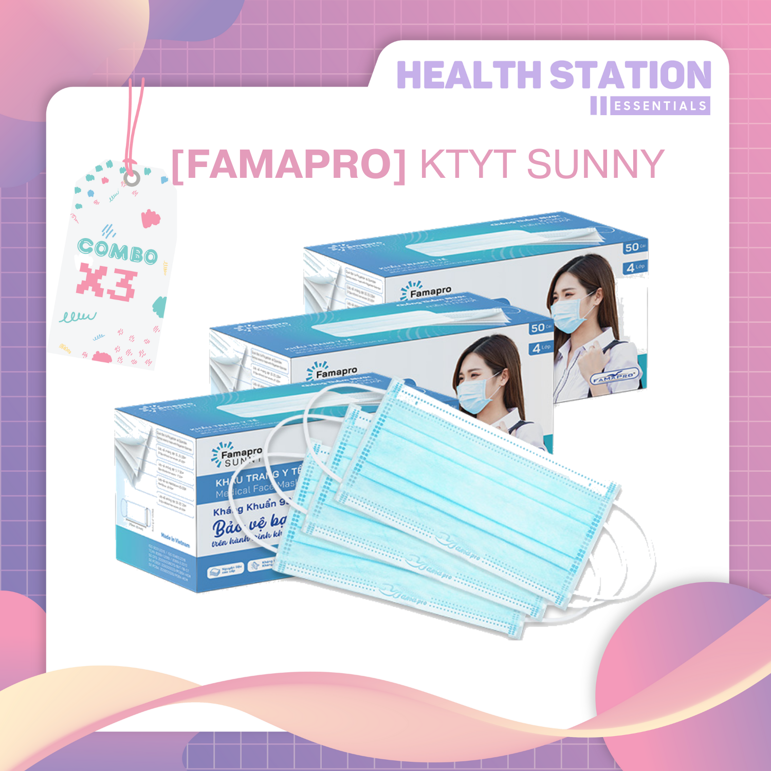 [FAMAPRO SUNNY - HỘP 50 CÁI] Khẩu trang y tế 4 lớp kháng khuẩn lọc bụi, chống tia UV