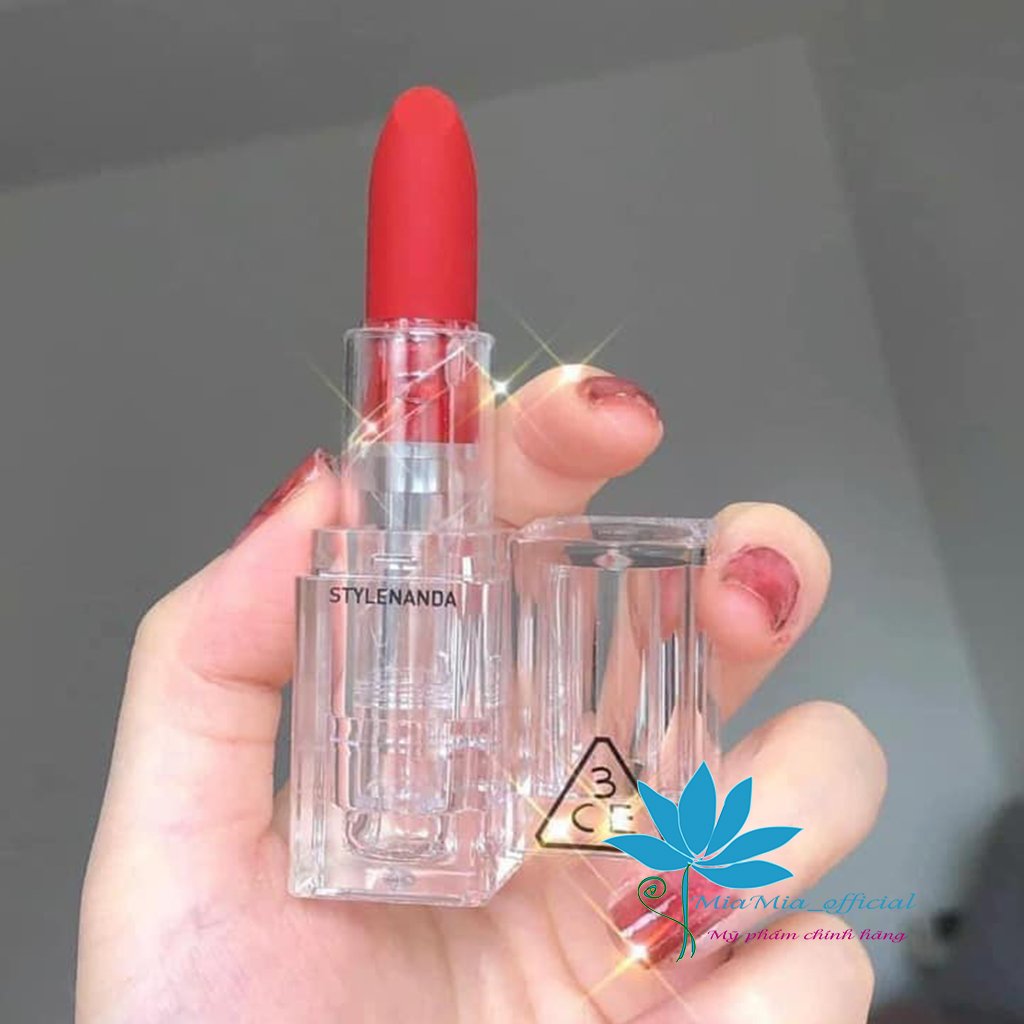 Son Thỏi Lì 3CE Soft Matte Lipstick 3.5g HOLY CHIC - Màu Đỏ Trầm Đậm, Vỏ Trong Suốt