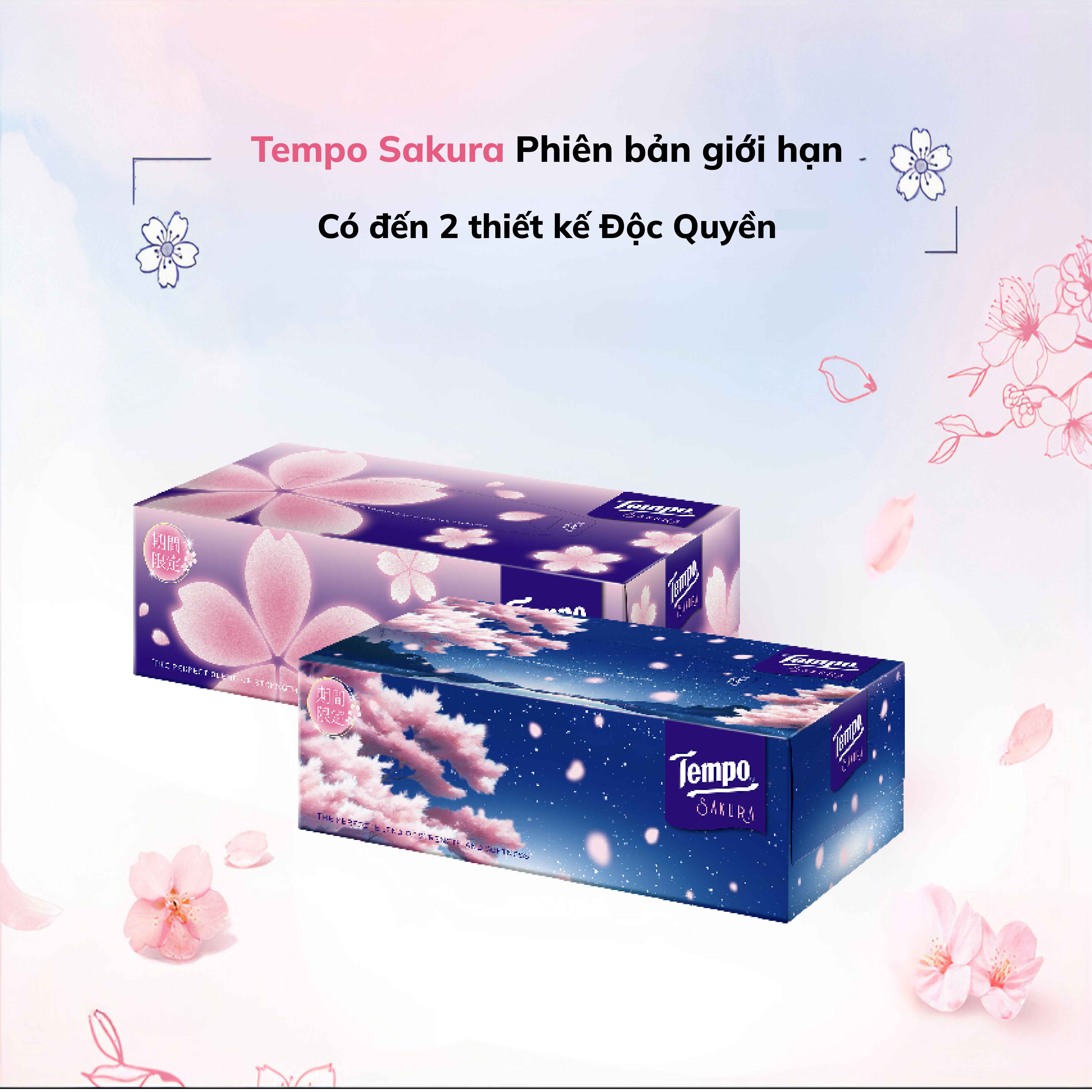 [HỘP LẺ] Khăn giấy hộp rút cao cấp Tempo Hương Hoa Anh Đào (Sakura) - 3 lớp bền dai, không kích ứng da - Thương hiệu Đức