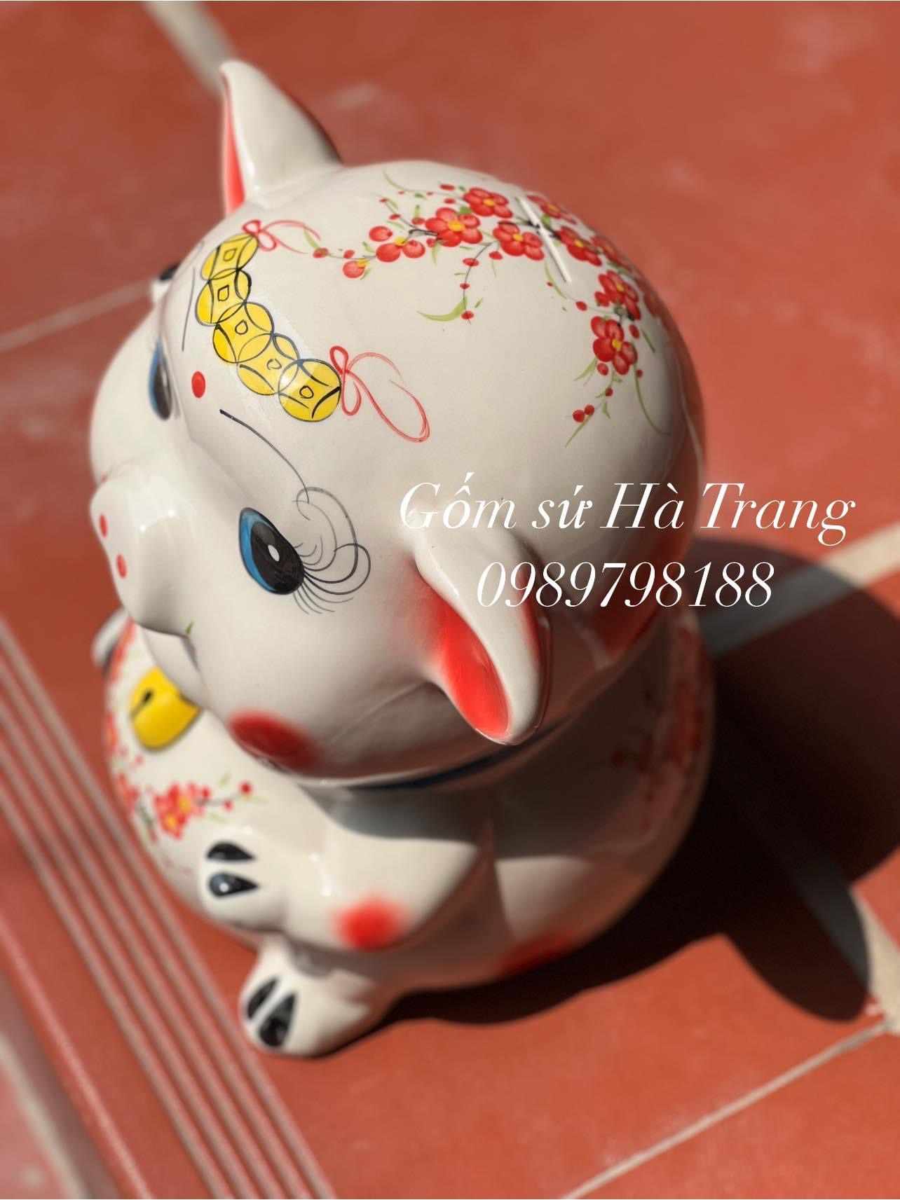 Heo tài lộc bỏ ống tiết kiệm gốm sứ Bát Tràng cao cấp size đại cao 34cm